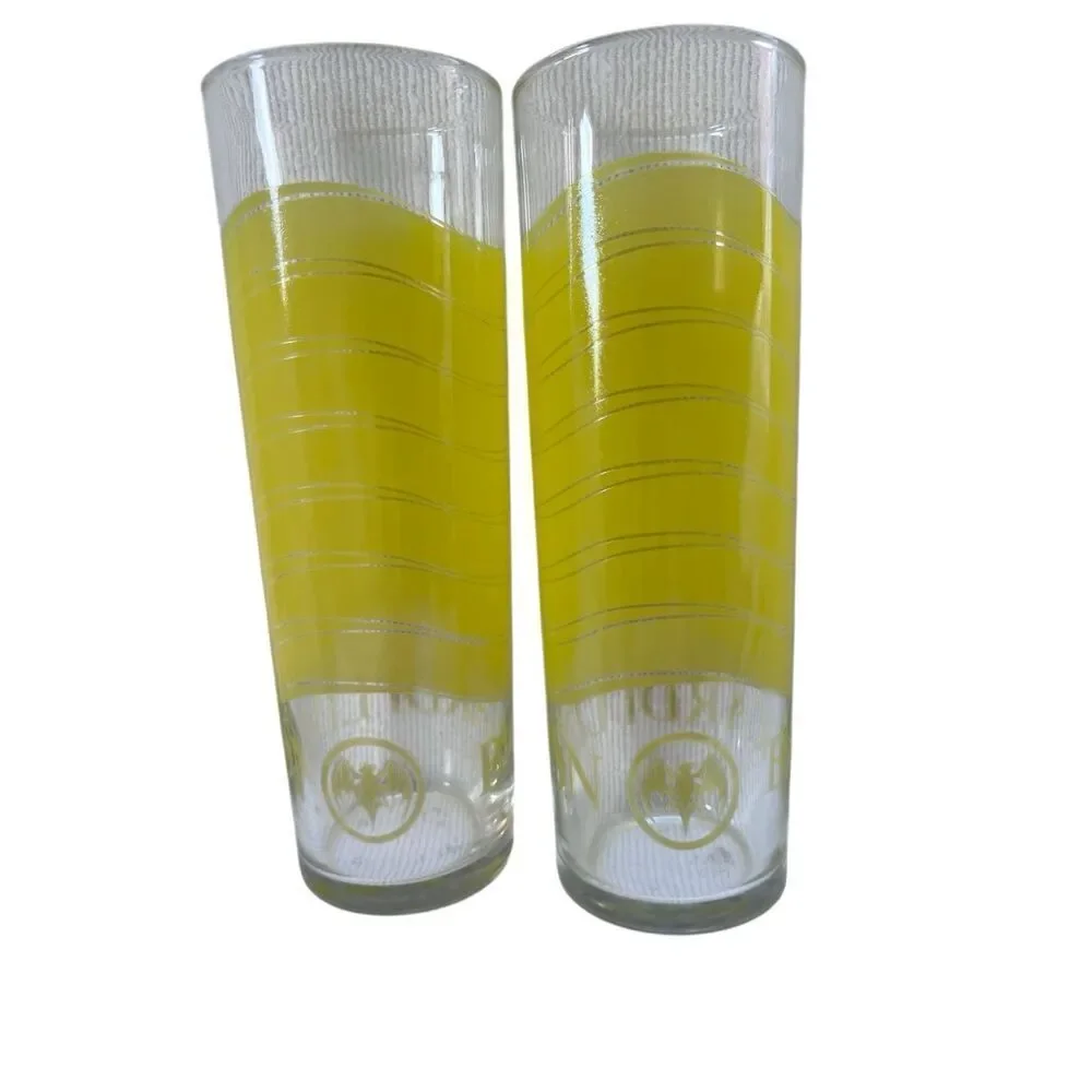 Set of 2 Bacardi Limon Rum Tall Cocktail Collins Glasses Vibrant Yellow